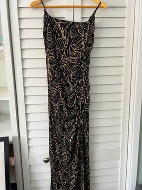 Windsor Black Maxi Dress with Beige Leaf Print